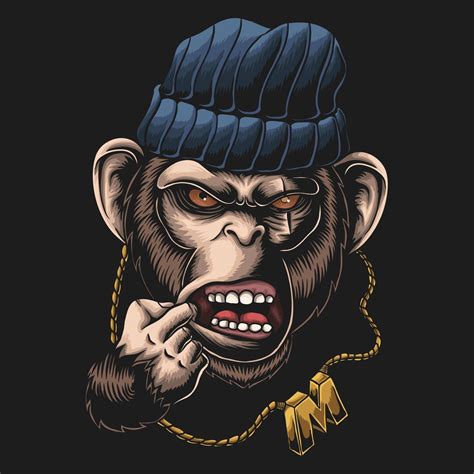 Monkey Gangster Head Vector Illustration 2162575 Vector Art At Vecteezy