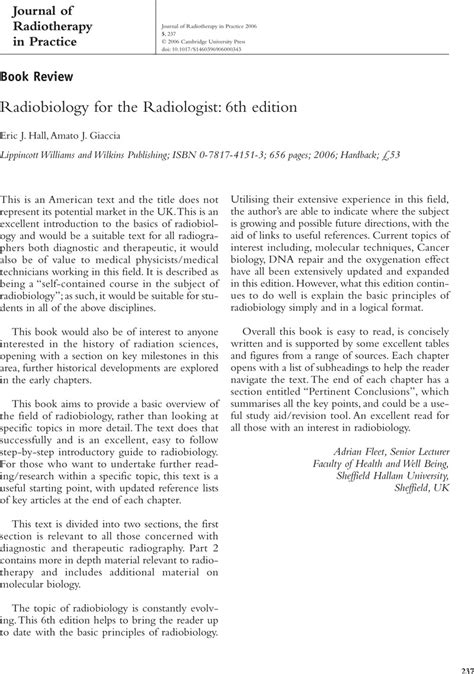 Radiobiology For The Radiologist 6th Edition Eric J Hall Amato J