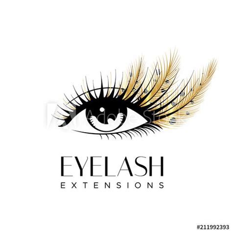 Eyelash Extension Logo Makeup With Golden Feathers Vector Illustration In A Modern Style