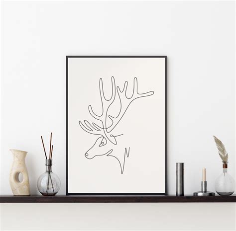 Minimalist Line Art Print Deer Line Art Animal Line Drawing Etsy