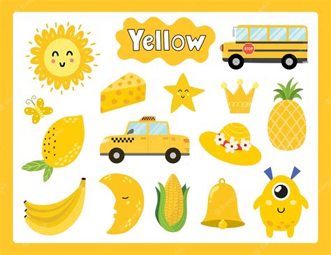 Premium Vector Set Of Yellow Color Objects Primary Colors Flashcard
