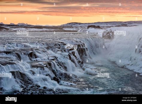 Gullfoss Waterfall At Dawn Iceland Polar Regions Stock Photo Alamy