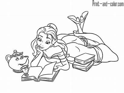 Coloring Beast Beauty Pages Belle Reading Disney