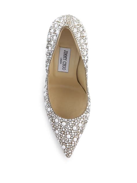 Jimmy Choo Anouk 120 Crystal Embellished Suede Pumps In White Lyst