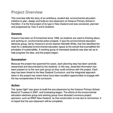 Free Sample Project Overview Templates In Pdf Ms Word