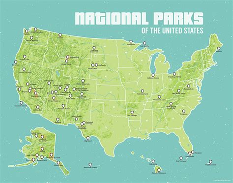 US National Parks Map 11x14 Print - Best Maps Ever