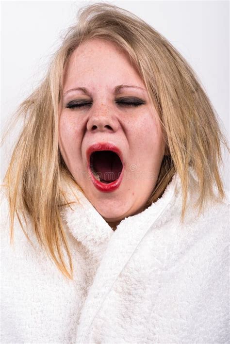 Tired Yawning Young Woman With Messy Hair Stock Image Image Of Blonde