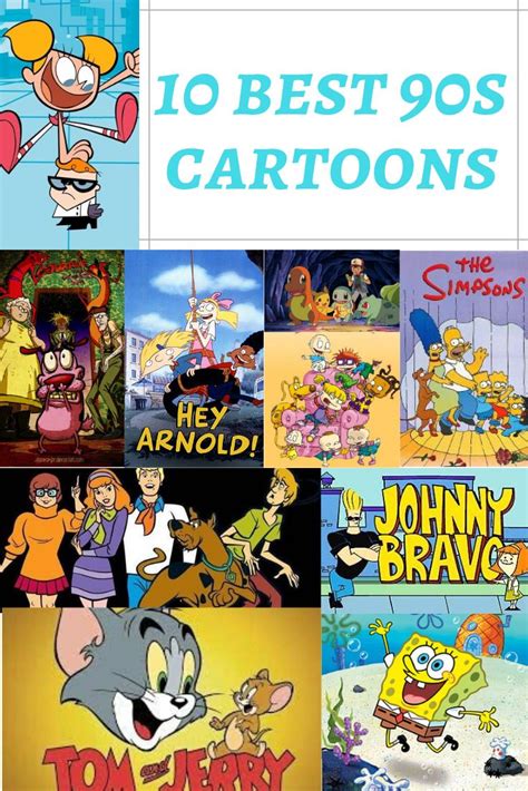 various cartoon characters with the title 10 best 90 s cartoons written in english and spanish