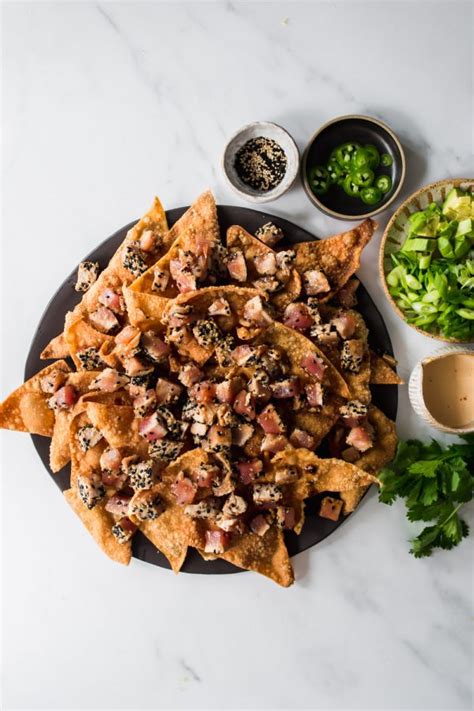 Used a piece of fresh salmon that i had poached instead of the canned. ahi tuna nachos-7 - Lenaskitchen
