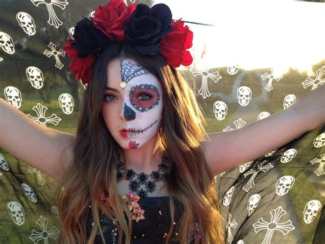 diy day of the dead sugar skull makeup outfit hair halloween costume makeup vlog