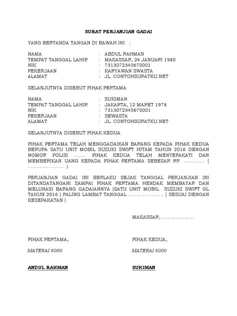 Contoh Surat Bukti Gadai  Download Contoh Surat Yang Baik 2020