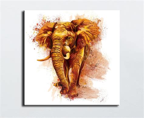 Tableau éléphant Coloré Aquarelle Digitale Imprimée Sur Toile Les