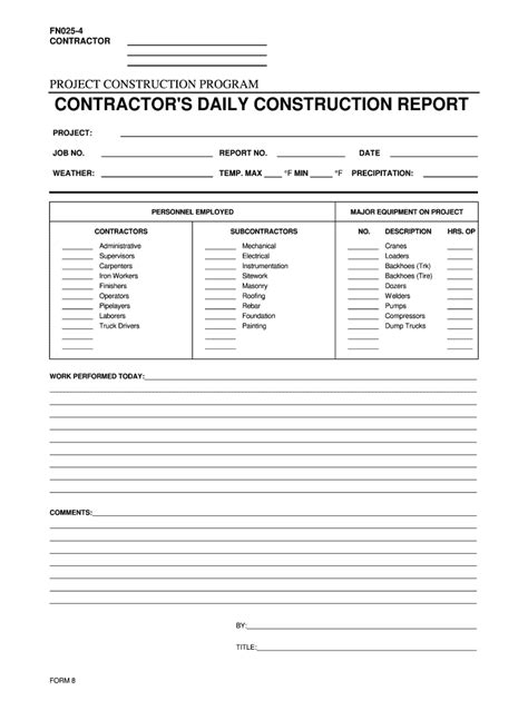 Construction Daily Report Template Excel Fill Out And Sign Printable