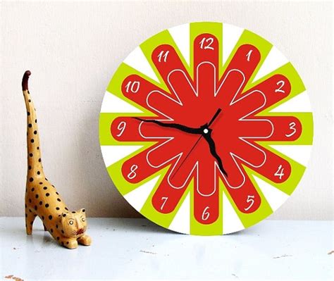 Large Round Wall Clock Printed Retro Colorful By Artiseverything