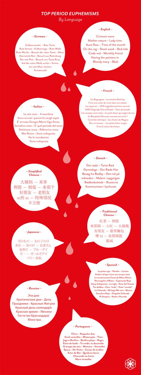 Top Euphemisms For “period” By Language Educational Infographic Infographic Mothers Time