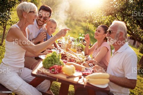 Family Having A Barbecue In A Park Stock Photo - Download Image Now 