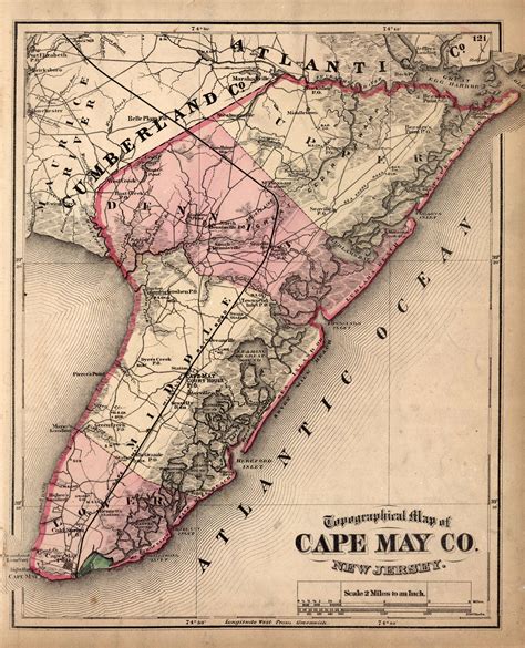 Topographical Map Of Cape May Co New Jersey Art Source International