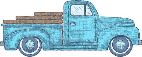 Hand Drawn Engraved Retro Vintage Pickup Truck Vector Stock