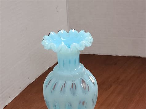 Fenton Blue Opalescent Coin Dot Vase