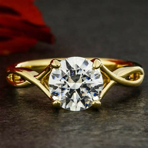 2 00 ct round cut moissanite twisted best engagement ring solid 14k yellow gold diamond loops