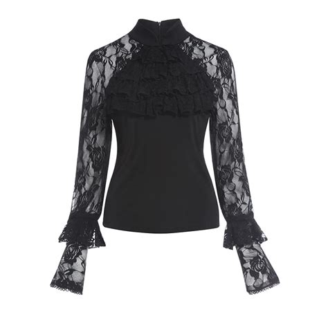 buy vintacy sexy lace blouse women fashion black see through long sleeve