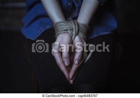 Helpless Young Woman With Her Hands Tied No Escape Captured Weak Lady