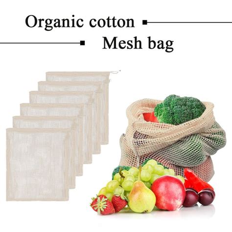 1610pcs Reusable Cotton Fruit Vegetable Bags Kitchen Mesh Drawstring