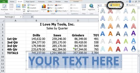 How To Insert And Format Wordart In Excel 2010 Dummies