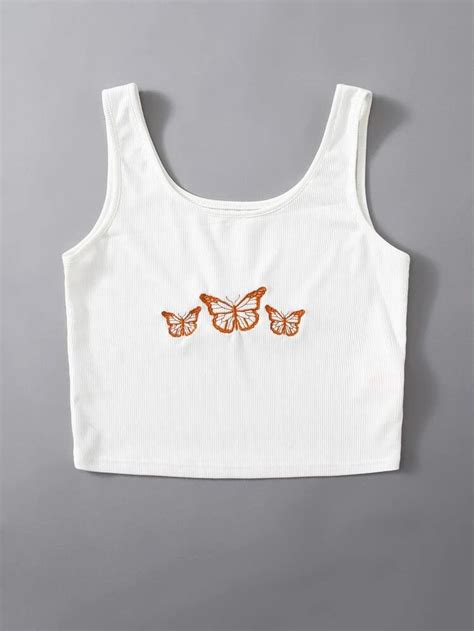 Butterfly Embroidery Crop Tank Topcheck Out This Butterfly Embroidery