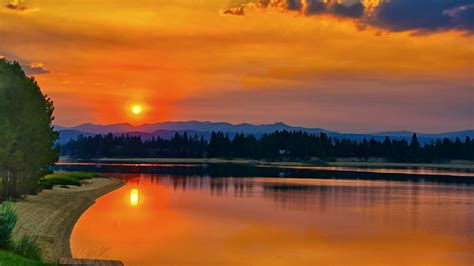 2560x1440 Lake Cascade Hd Sunset 1440p Resolution Wallpaper Hd Nature
