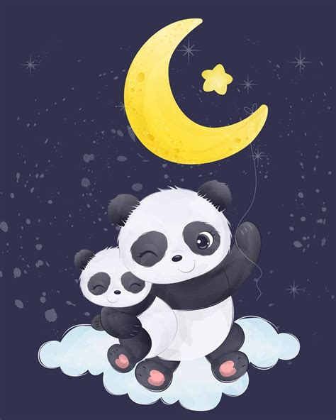 Cute Mom And Baby Panda In Watercolor Illustration 2723783 Vector Art