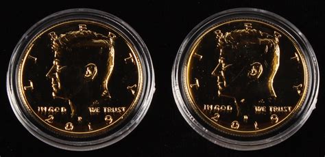 Set Of 2 2019 24kt Gold Plated Kennedy Half Dollar Coins Pristine