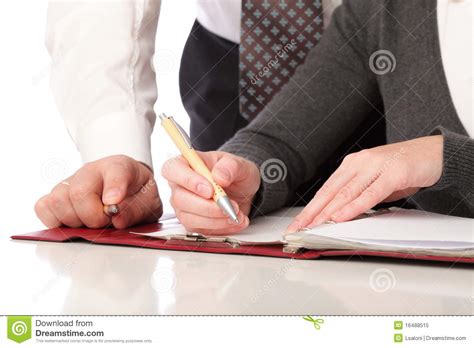Woman And Man Write Pen On Paper Isolated Royalty Free