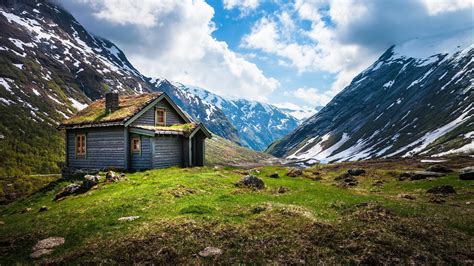 Wallpaper Landscape Mountains Norway Cabin Fjord Valley