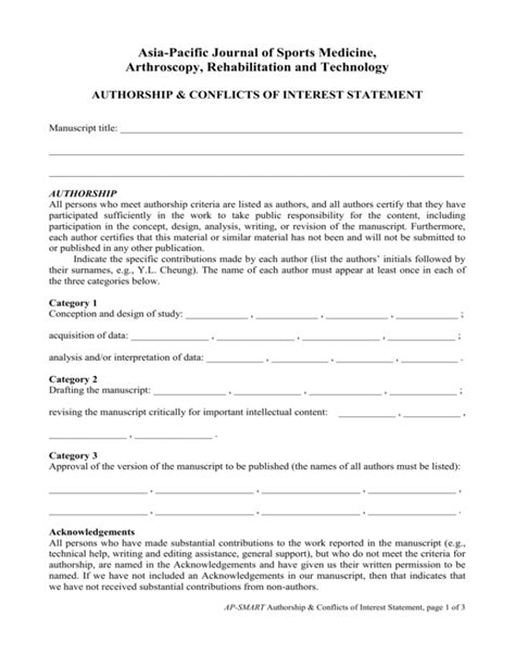 Authorship And Conflicts Of Interest Statement
