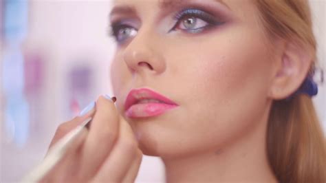 Make Up Artist Applying Lipstick With Brush Stock Footage Sbv 308583726