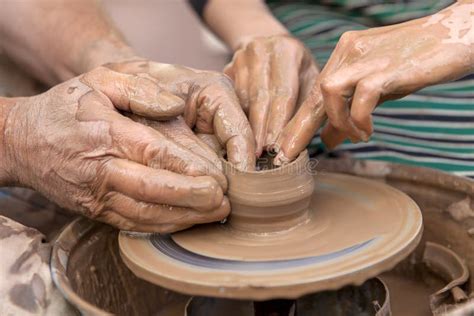 Pottery Making Hands Working On Pottery Wheel Stock Photo Image Of