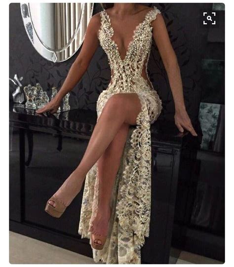 2018 Sexy Sheer Lace Prom Dresses Deep V Neck Front Slit Long Party