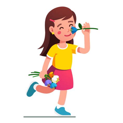 Child Smelling Flowers Illustrations Royalty Free Vector Graphics