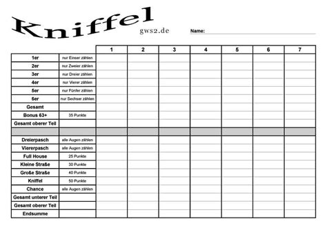 Kniffel spielplan (pdf) zum ausdrucken. kniffelblock zum drucken - Karambia