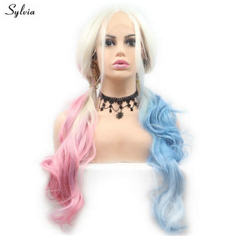 Sylvia Body Wave Wig White Blonde Ombre Half Pink Half Blue Lace Front