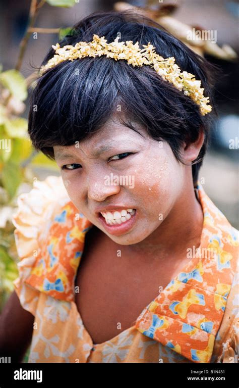 Myanmar Burma Mandalay Young Burmese Girl With Flowers In Her Hair