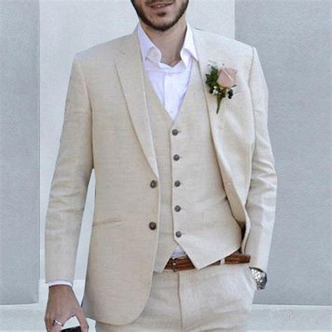 summer beige men linen wedding suits best beach groomsmen marriage tuxedo slim fit men suit 3