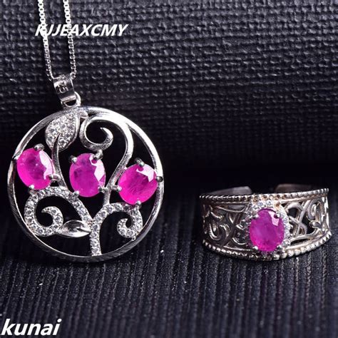 Kjjeaxcmy Fine Jewelry 925 Silver Set Of Natural Ruby Set Simple And