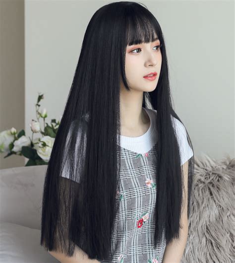 Black Long Straight Wig Yv42043 Black Hair Bangs Long Hair With Bangs