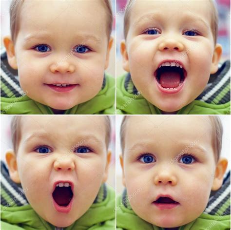 Close Up Portrait Of Different Face Expressions Of Small Baby Boy