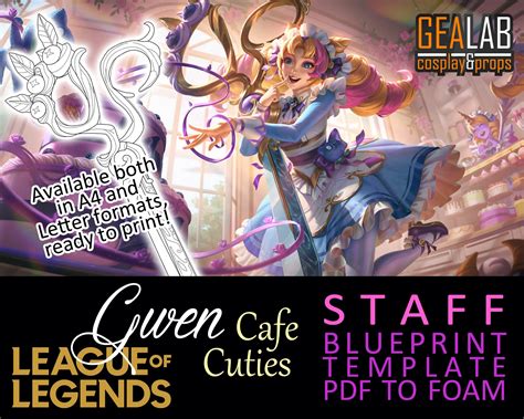 Cafe Cuties Gwen Scissors Blueprint Template For Cosplay Etsy In League Of Legends