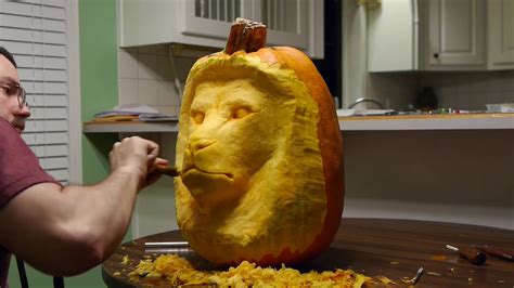 3d Pumpkin Carving Lion Time Lapse Youtube