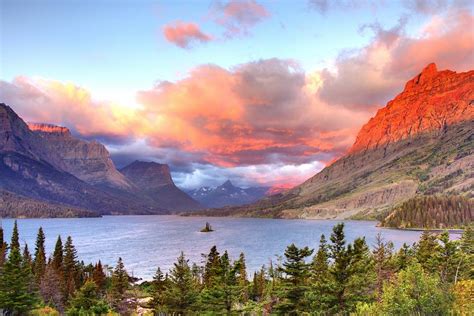 Glacier National Park Montana St Mary Lake And Sunset