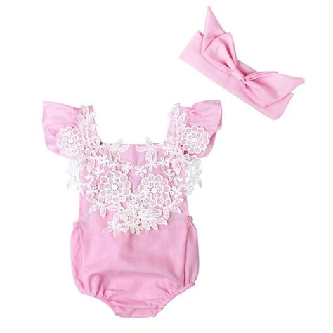 💰köp Billigt Online Cute Pink Baby Girls Clothing Lace Flower Baby